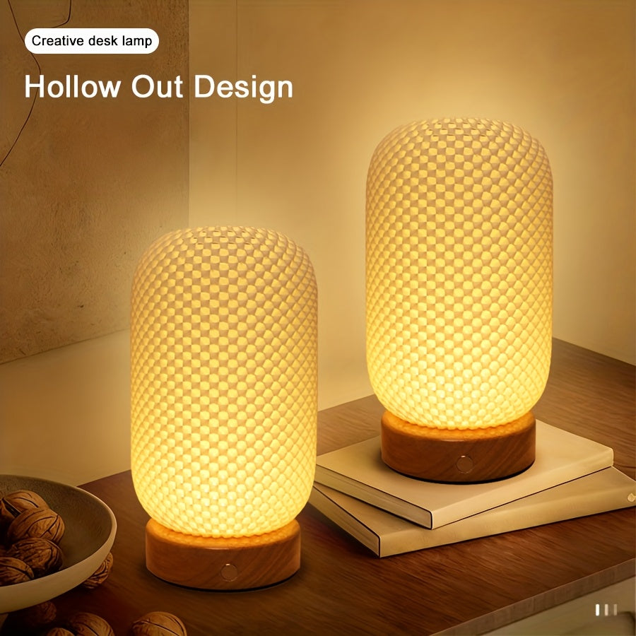 2pcs 3D Printed Artistic Desk Lamp, Cordless Table Lamp for Workspace, Reading Lamp Touch Lamp, Nightstand Lamp, Rechargeable Battery Powered, 3 Color Dimming Bedside Lamp, Adjustable Brightness, Decorative Versatile Lighting, Suitable for Bedroom
