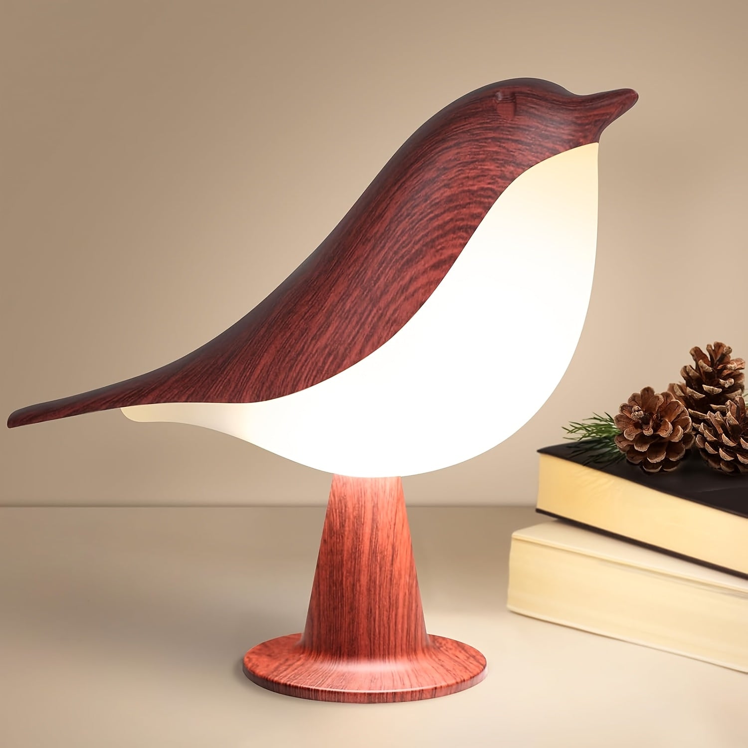1pc Rechargeable Portable Birdwood Night Light, Aromatherapy-Compatible, 3 Color Temperatures, Dimmable Touch Control, Built-in Battery, Hangable, Suitable for Bedroom, Bedside, Gift And Outdoor Camping Use