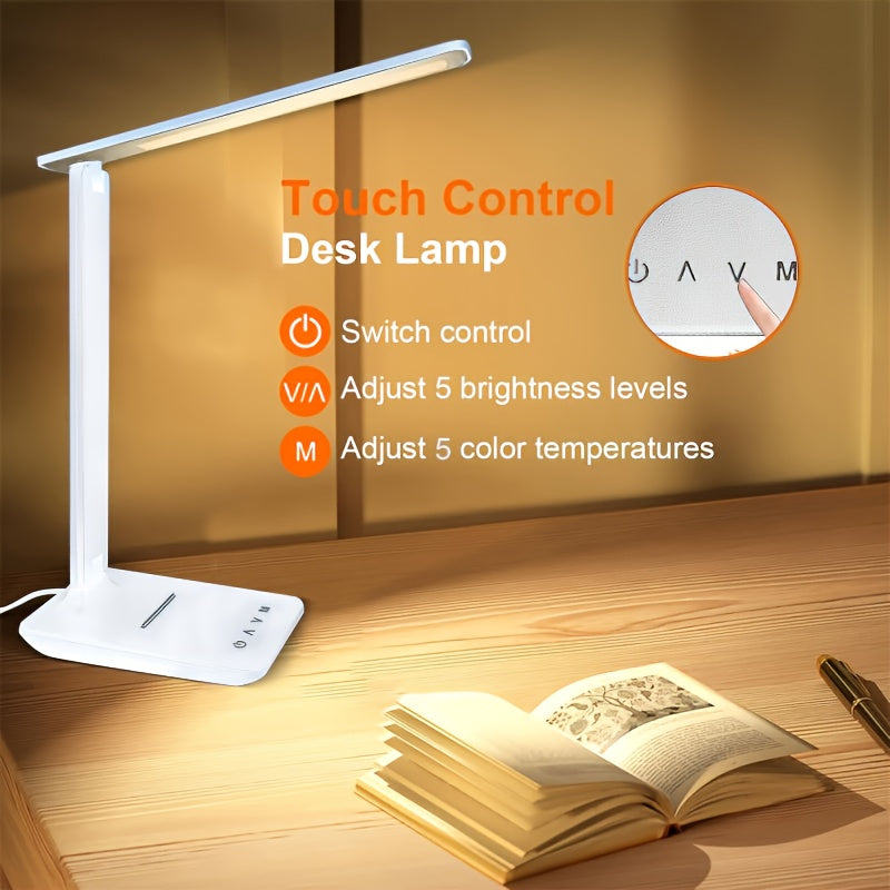 LED Folding Table Lamp with Multi-color Temperature And Multi-brightness Touch Switch, USB-powered, Suitable for Studying And Eye Protection