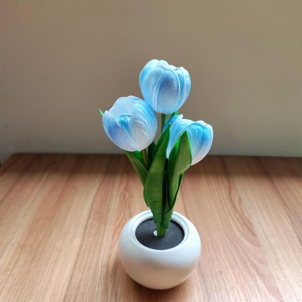 2pcs Tulip Night Light - Gifts for Her Artificial Flower LED Night Light Simulated Bonsai Table Lamp with Vase Valentine'S Day Birthday Gift for Home Living Room Desktop Decor