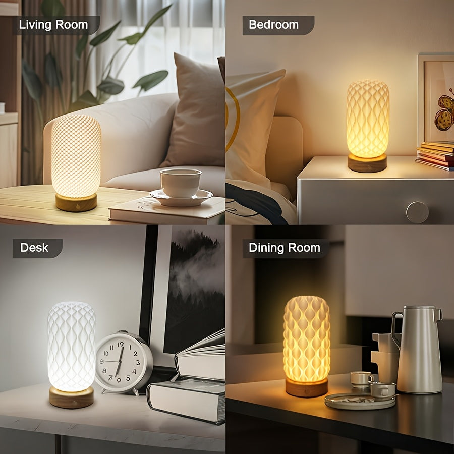2pcs 3D Printed Artistic Desk Lamp, Cordless Table Lamp for Workspace, Reading Lamp Touch Lamp, Nightstand Lamp, Rechargeable Battery Powered, 3 Color Dimming Bedside Lamp, Adjustable Brightness, Decorative Versatile Lighting, Suitable for Bedroom