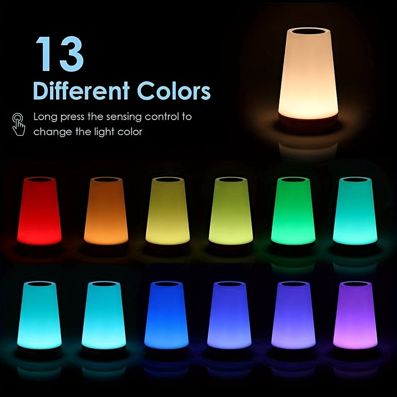 2pcs Christmas Lights LED Bedside Touch Table Lamp Compact Night Light, Portable Desktop Edge Lamp with 13 RGB Colors, Suitable for Bedroom\u002FDining Table\u002FHallway\u002FLiving Room.