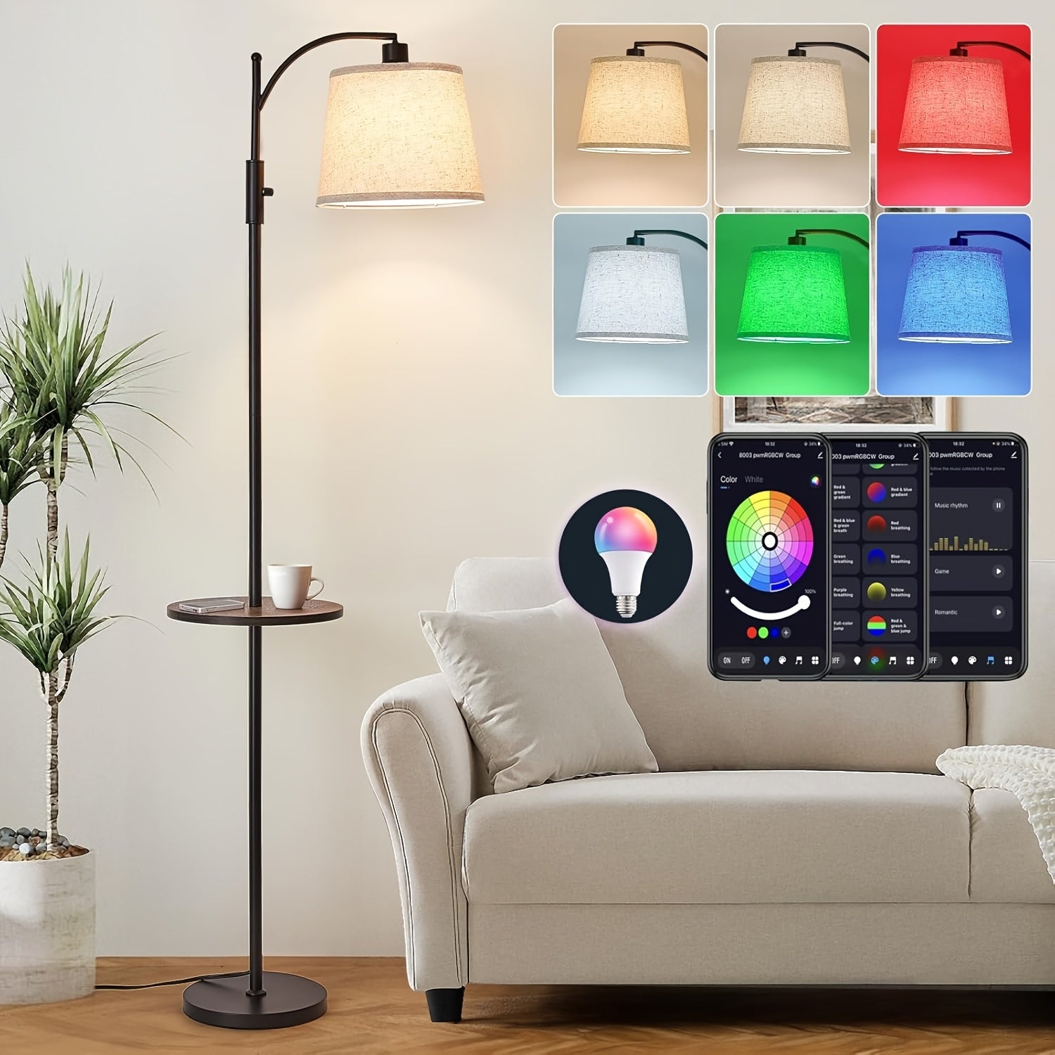 Adjustable Light Living Room Floor Lamp with Rotary Switch, Equipped with Beige Tablecloth And Linen Lampshade, High Adjustable Bedroom Light, Including LED Light Bulbs