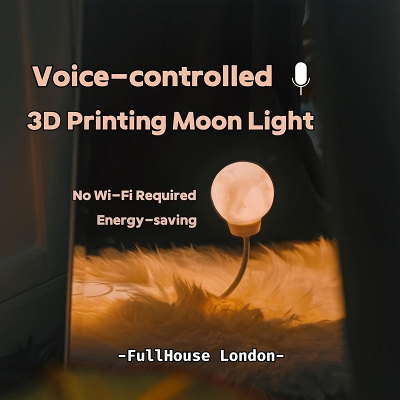 2pcs Voice Activated Moon Night Light, USB Plug-in 3-Color Dimmable LED Lamp with Sound Sensor, Wall & Tabletop Decor for Bedroom, Travel Camping, Birthday, Christmas & Holiday Gift