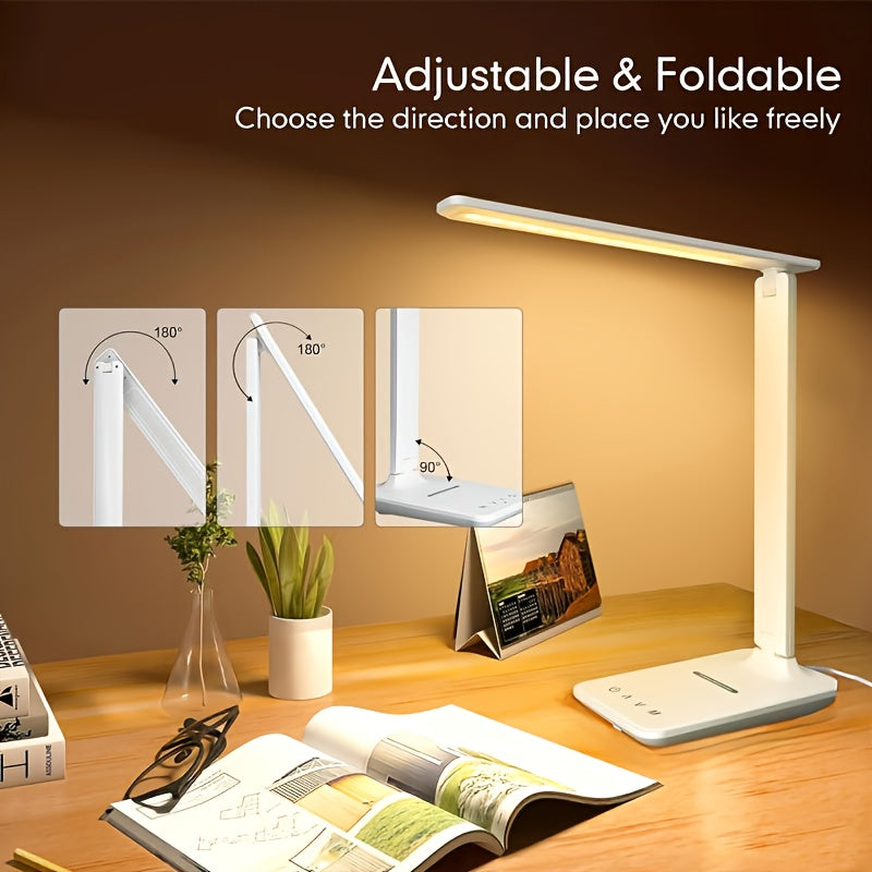LED Folding Table Lamp with Multi-color Temperature And Multi-brightness Touch Switch, USB-powered, Suitable for Studying And Eye Protection