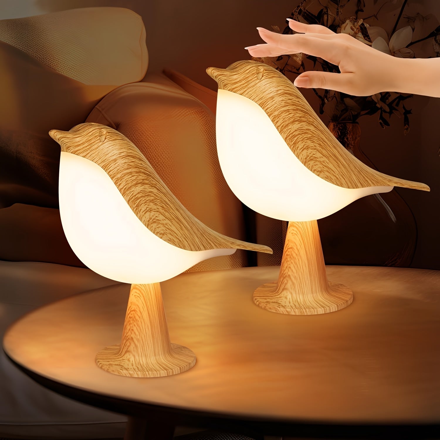 1pc Rechargeable Portable Birdwood Night Light, Aromatherapy-Compatible, 3 Color Temperatures, Dimmable Touch Control, Built-in Battery, Hangable, Suitable for Bedroom, Bedside, Gift And Outdoor Camping Use