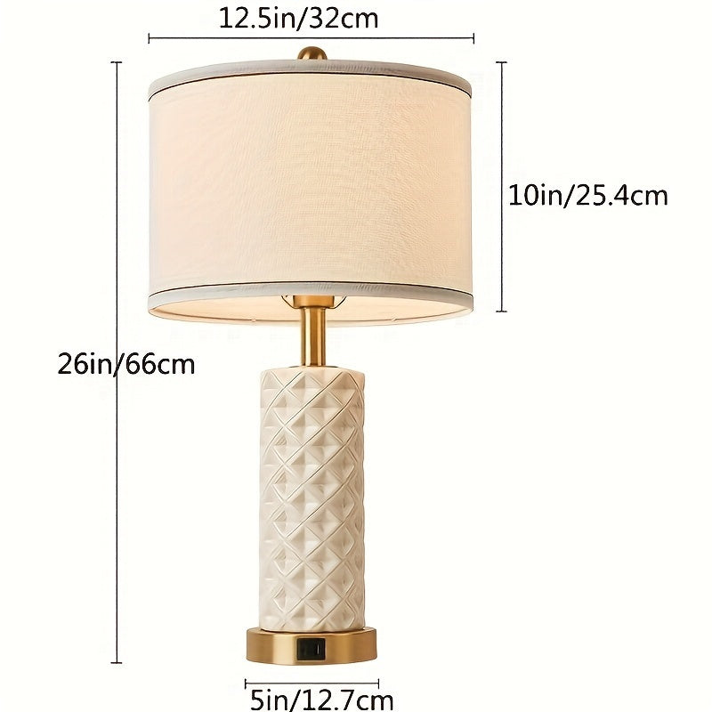 A Set of 2 Desk Lamps with USB A+C Port, 26 Inch Ceramic Bedside Desk Lamp, 3-speed Dimming, and Linen Lampshade for Living Room - Including 2 Light Bulbs
