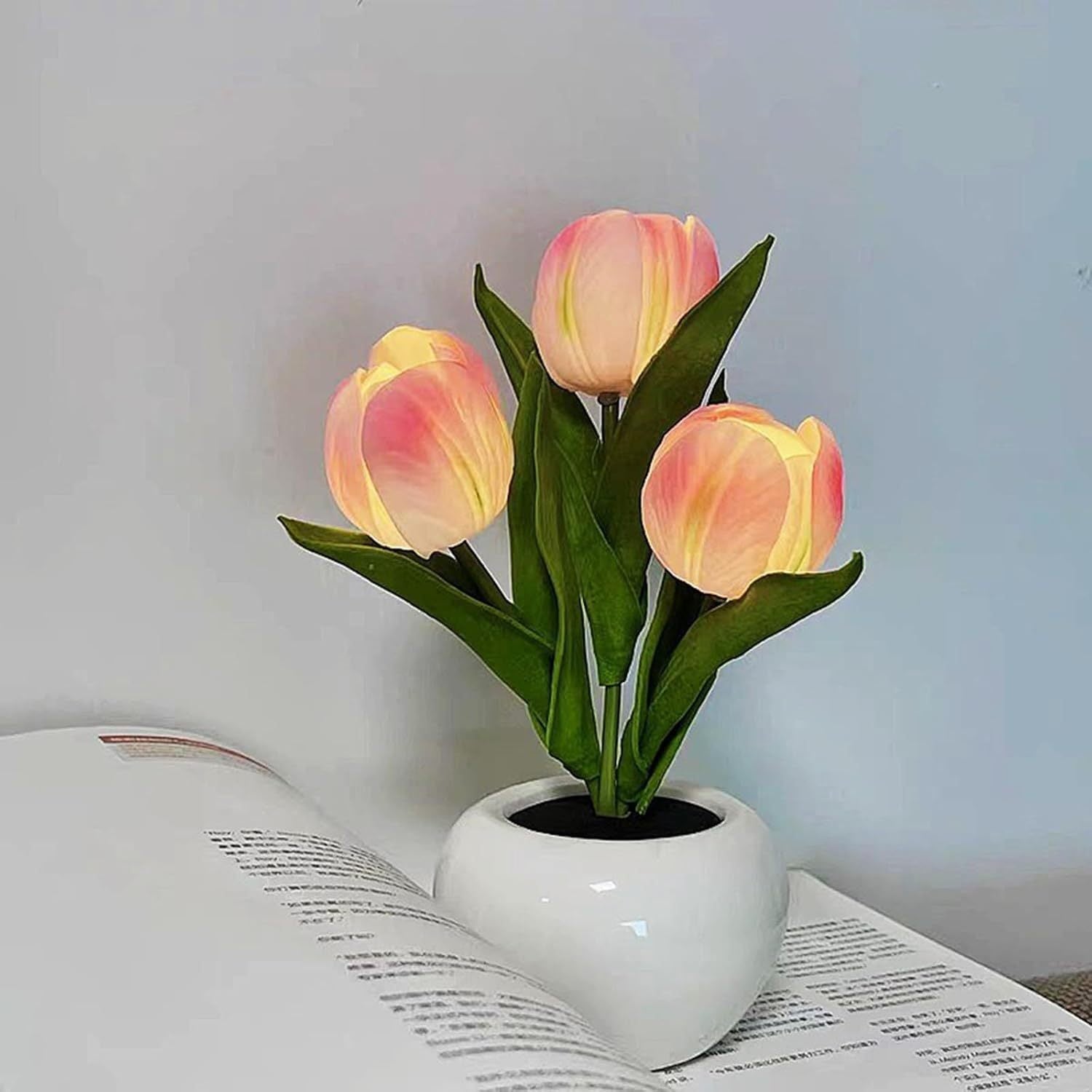 2pcs Tulip Night Light - Gifts for Her Artificial Flower LED Night Light Simulated Bonsai Table Lamp with Vase Valentine'S Day Birthday Gift for Home Living Room Desktop Decor