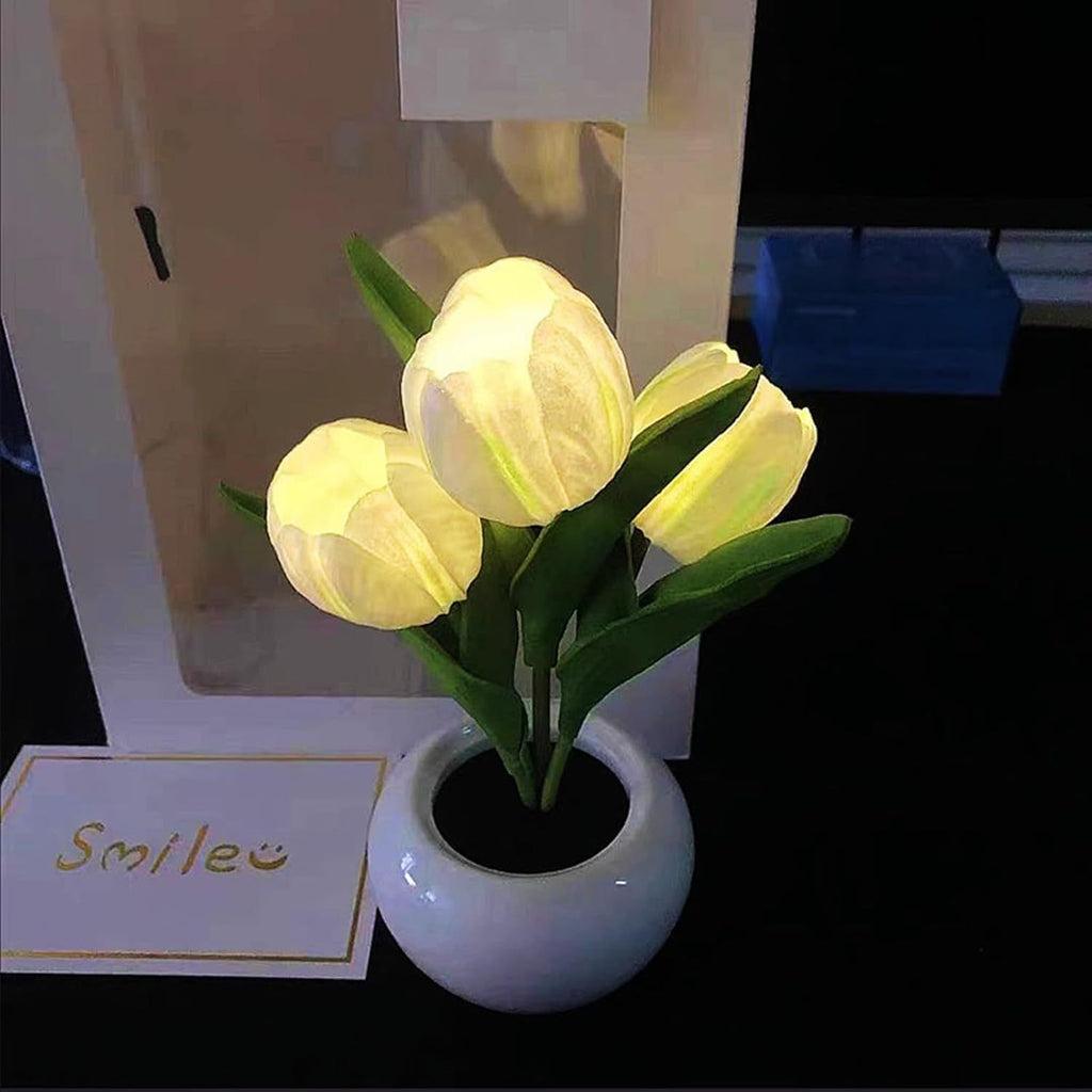 2pcs Tulip Night Light - Gifts for Her Artificial Flower LED Night Light Simulated Bonsai Table Lamp with Vase Valentine'S Day Birthday Gift for Home Living Room Desktop Decor