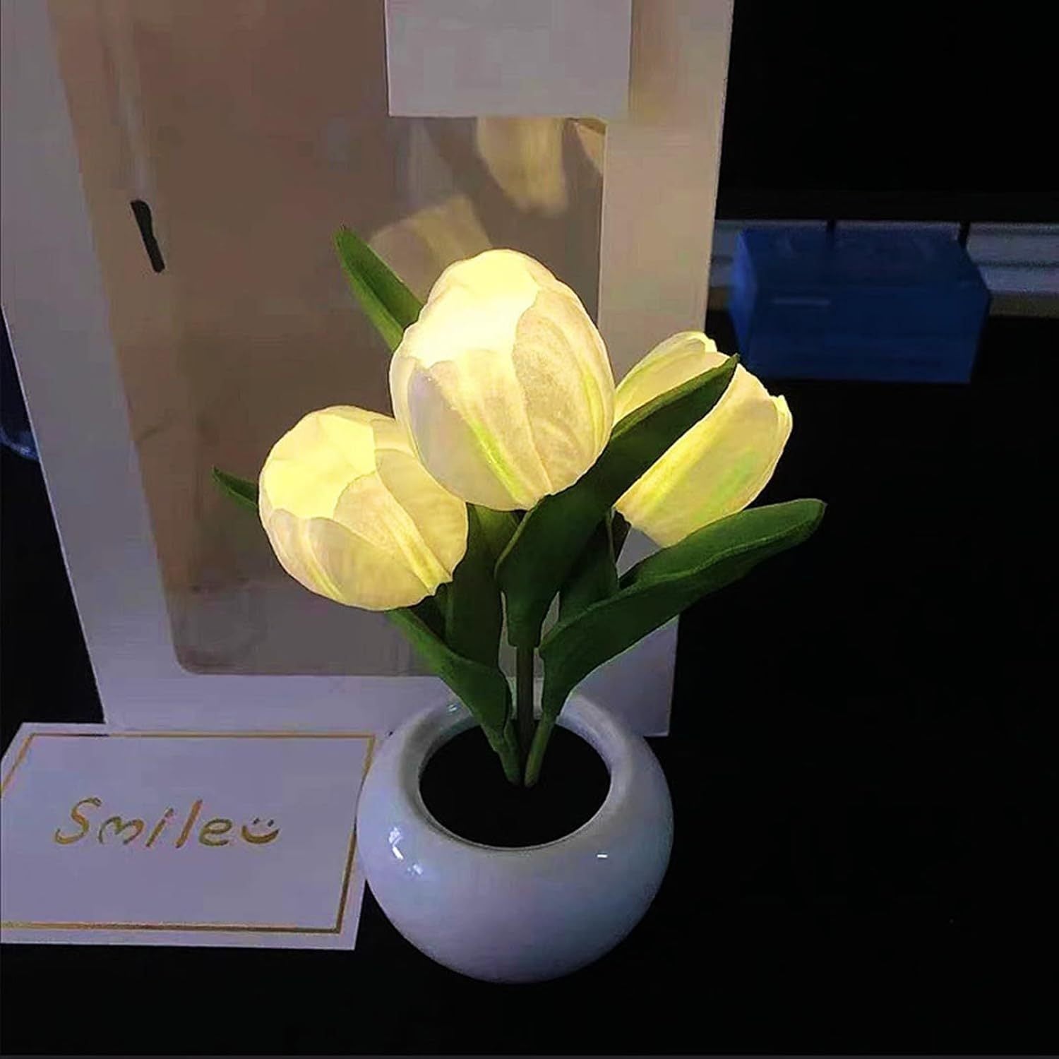 2pcs Tulip Night Light - Gifts for Her Artificial Flower LED Night Light Simulated Bonsai Table Lamp with Vase Valentine'S Day Birthday Gift for Home Living Room Desktop Decor