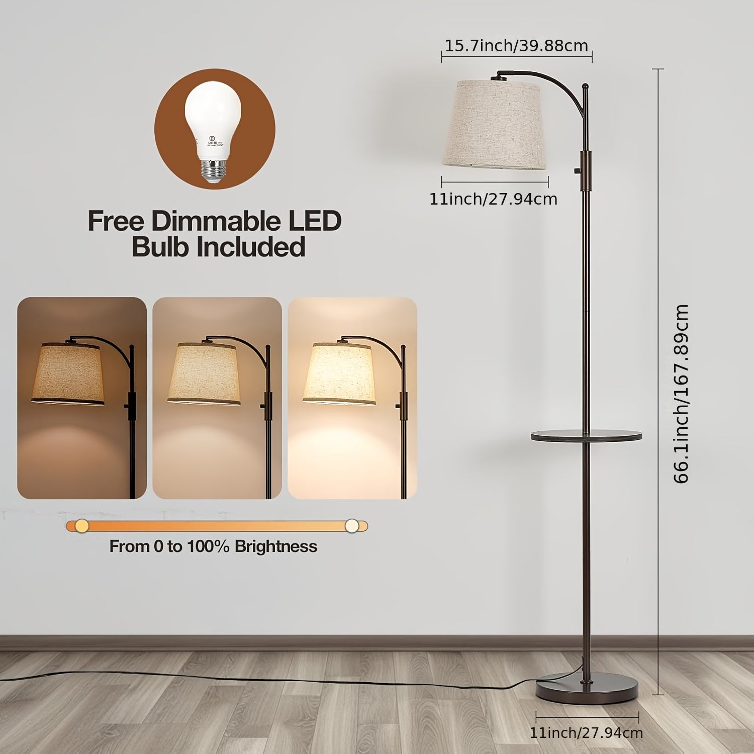 Adjustable Light Living Room Floor Lamp with Rotary Switch, Equipped with Beige Tablecloth And Linen Lampshade, High Adjustable Bedroom Light, Including LED Light Bulbs