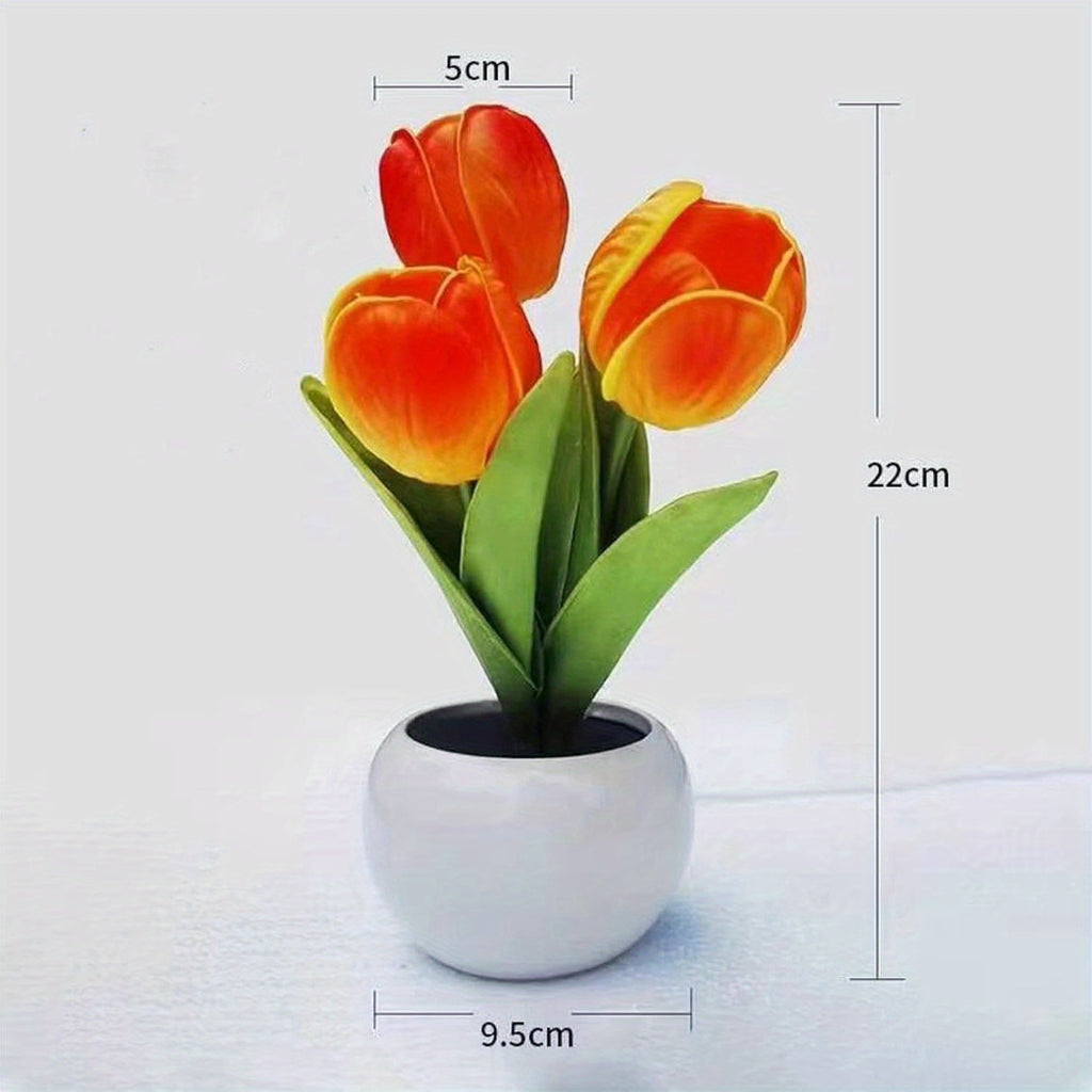 2pcs Tulip Night Light - Gifts for Her Artificial Flower LED Night Light Simulated Bonsai Table Lamp with Vase Valentine'S Day Birthday Gift for Home Living Room Desktop Decor