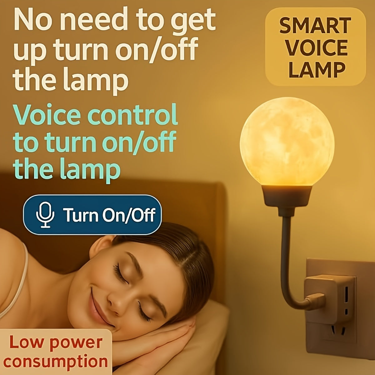 2pcs Voice Activated Moon Night Light, USB Plug-in 3-Color Dimmable LED Lamp with Sound Sensor, Wall & Tabletop Decor for Bedroom, Travel Camping, Birthday, Christmas & Holiday Gift