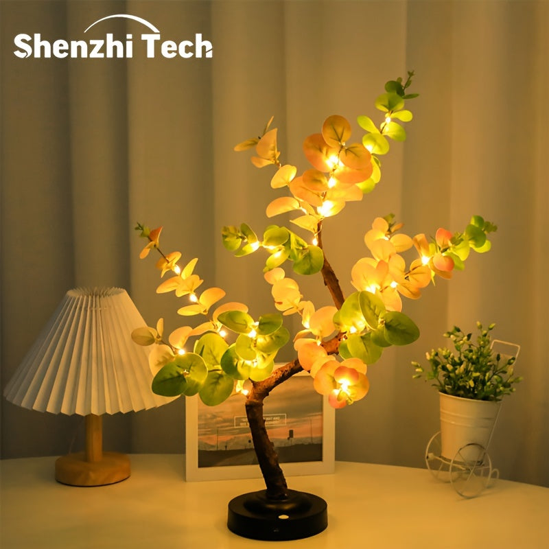 Shenzhi Tech LED Lights, Tree-Shaped Desk Lamp - Potted Eucalyptus LED Desk Lamp, Battery\u002FUSB Powered, Aesthetic Night Light, Suitable for Home Decor, Fairy Light Tree, Home Office Desk, And Room Decor