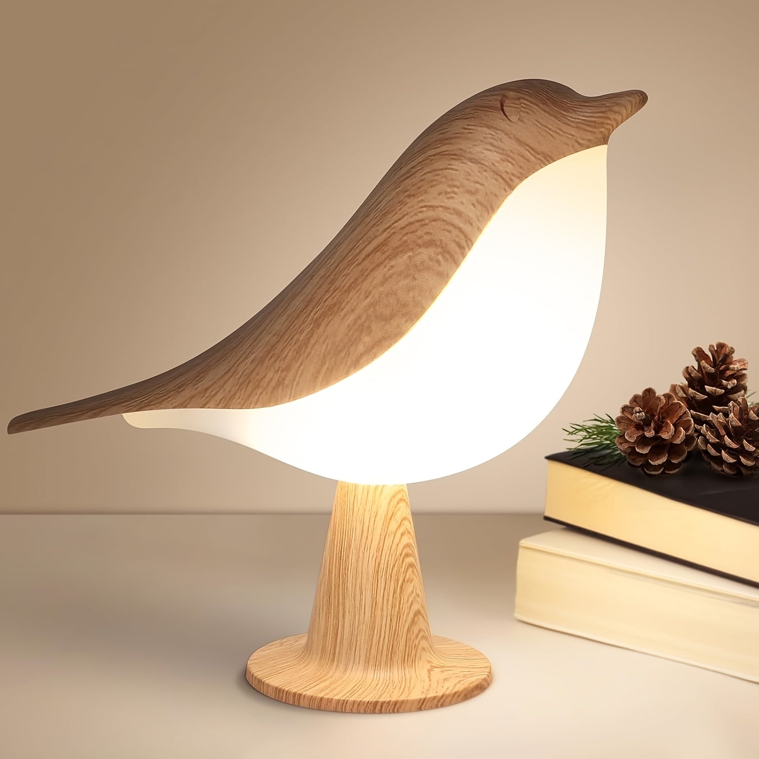 1pc Rechargeable Portable Birdwood Night Light, Aromatherapy-Compatible, 3 Color Temperatures, Dimmable Touch Control, Built-in Battery, Hangable, Suitable for Bedroom, Bedside, Gift And Outdoor Camping Use