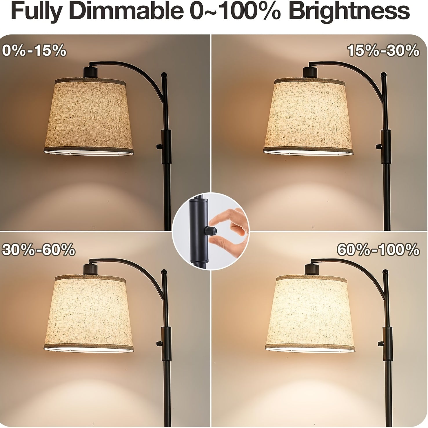 Adjustable Light Living Room Floor Lamp with Rotary Switch, Equipped with Beige Tablecloth And Linen Lampshade, High Adjustable Bedroom Light, Including LED Light Bulbs