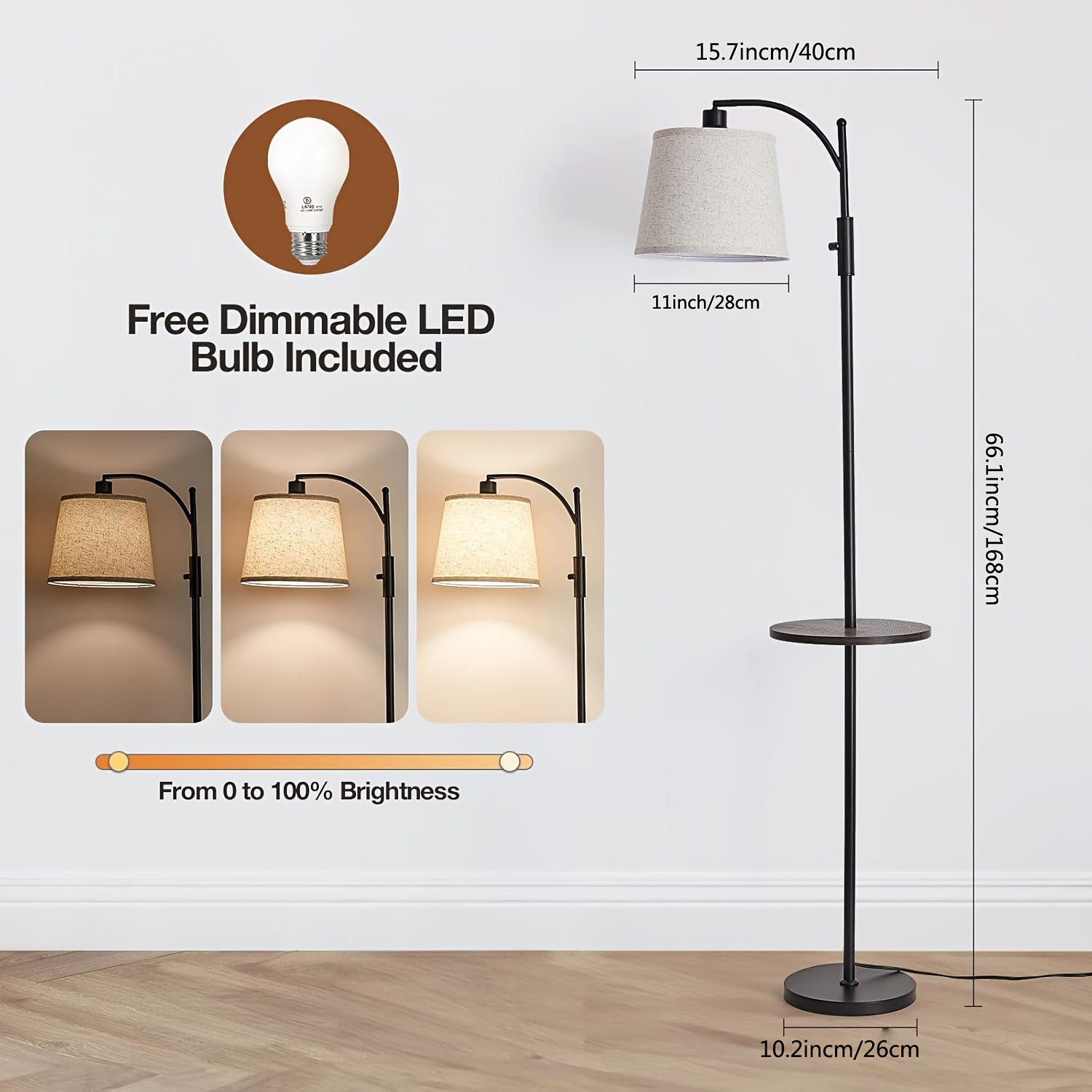 Adjustable Light Living Room Floor Lamp with Rotary Switch, Equipped with Beige Tablecloth And Linen Lampshade, High Adjustable Bedroom Light, Including LED Light Bulbs