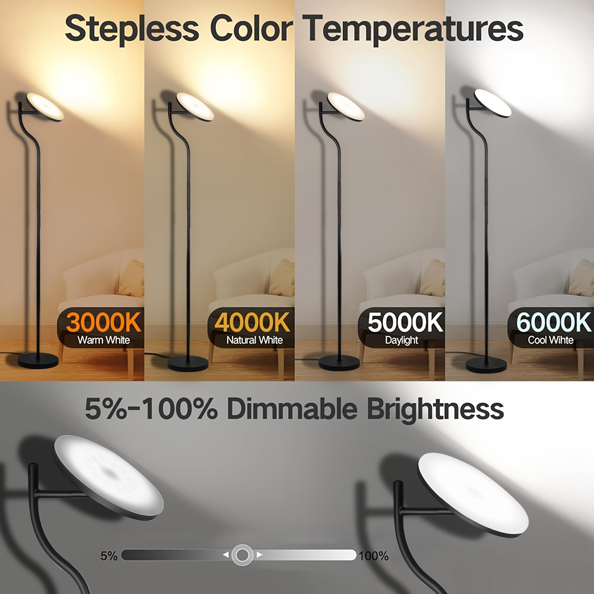 LED Floor Lamp Dimmable In Living Room -36W Rotating Floor Lamp Black 4-color Continuous Dimming - Floor Lamp with Remote Control And Touch Control In Living Room, Bedroom, Office