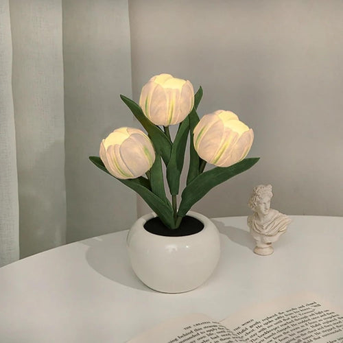 2pcs Tulip Night Light - Gifts for Her Artificial Flower LED Night Light Simulated Bonsai Table Lamp with Vase Valentine'S Day Birthday Gift for Home Living Room Desktop Decor