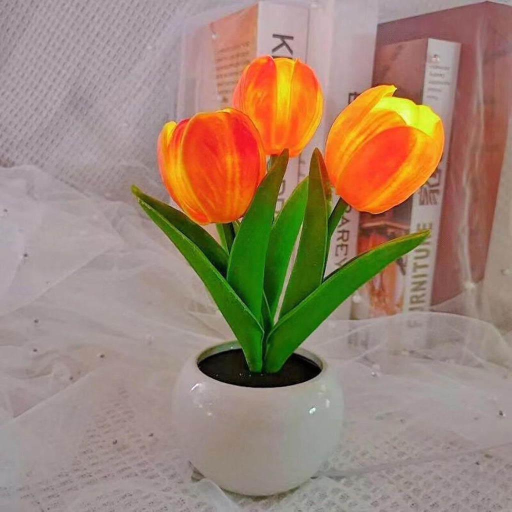 2pcs Tulip Night Light - Gifts for Her Artificial Flower LED Night Light Simulated Bonsai Table Lamp with Vase Valentine'S Day Birthday Gift for Home Living Room Desktop Decor