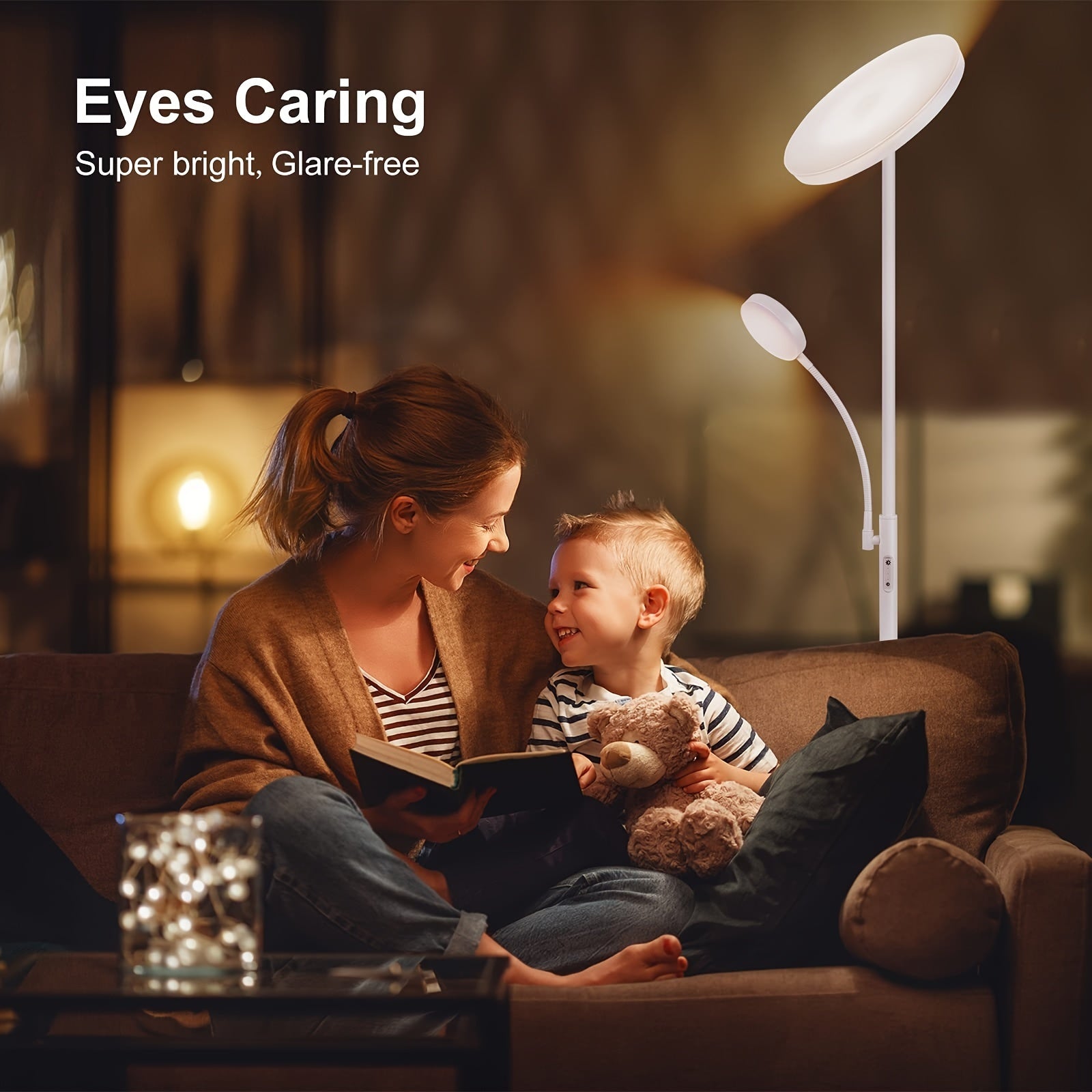 Modern 2-Ways LED Floor Lamp, 27W\u002F2300LM Main & 7W\u002F350LM Reading Light, with Remote Control And Touch Control Functions, 4 Color Temperatures, Adjustable Brightness, for Bedroom, Reaing, Offices, And Living Room