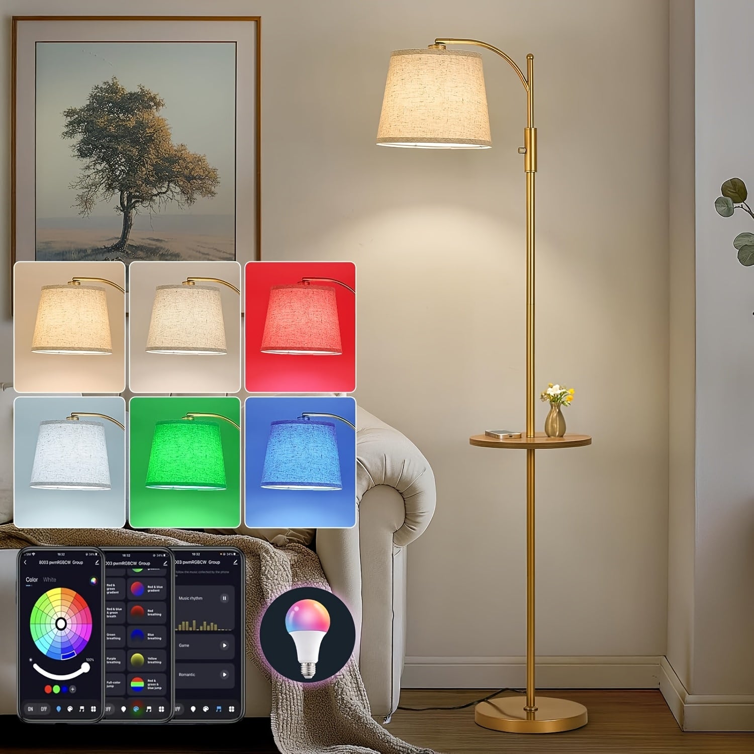 Adjustable Light Living Room Floor Lamp with Rotary Switch, Equipped with Beige Tablecloth And Linen Lampshade, High Adjustable Bedroom Light, Including LED Light Bulbs